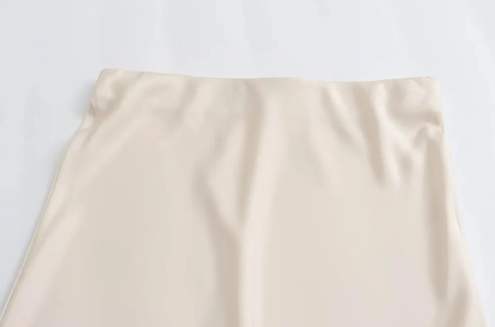TRZA Women's Soft Touch Silk-Like Midi Skirt High Waist Elastic Waistband Chic Fashion Female Skirts Elegant Mujer