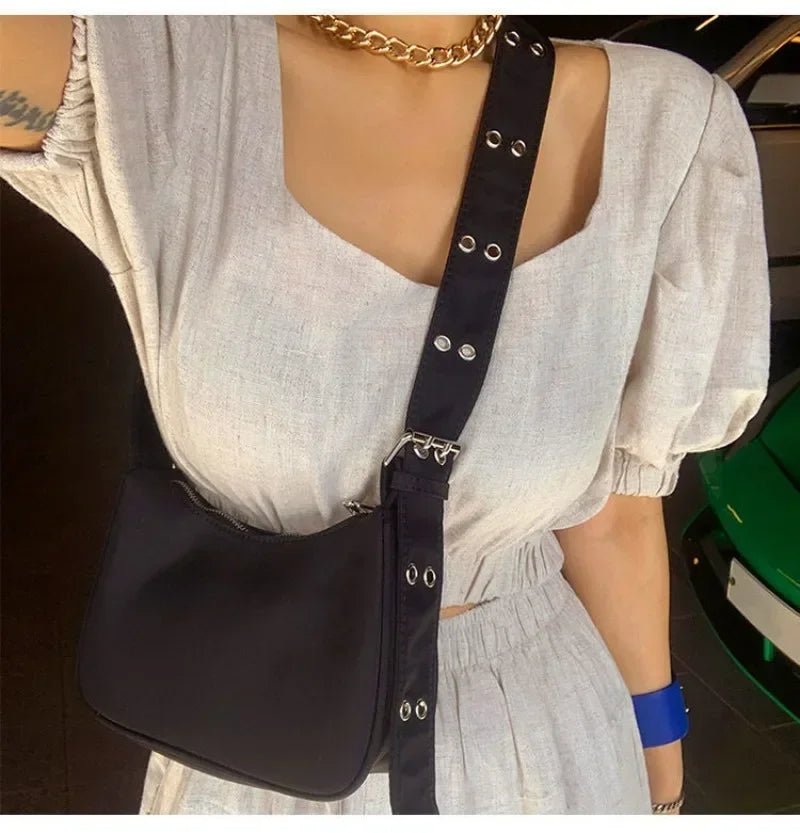 Women Armpit Bag New Nylon Bucket Fashion Solid Zipper SOFT Shoulder Bag Purses and Handbags Luxury Designer Black Tote Bag