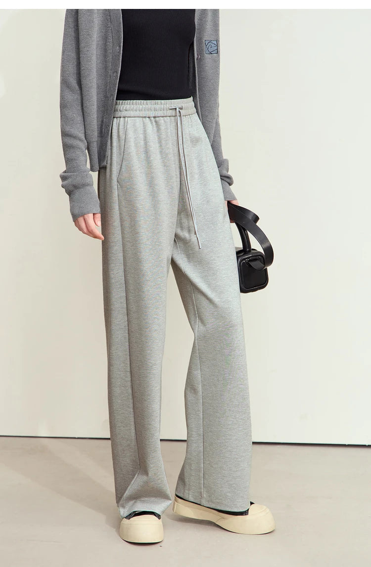 AMII Minimalism Casual Pants for Women 2025 Spring Wide Leg New Loose Vertical Elastic Waist Drawstring Sporty Trousers 12343338
