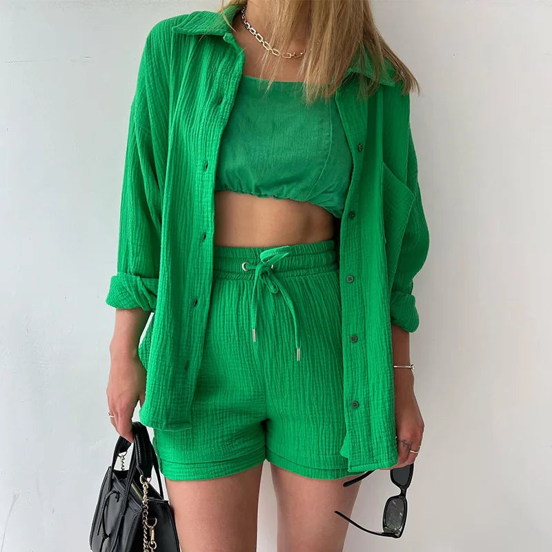 Solid Color Casual Loose Short Pants Sets For Women 2025 Elegant Summer Women's Two Pieces Suit Full Set Female Outfit Clothes