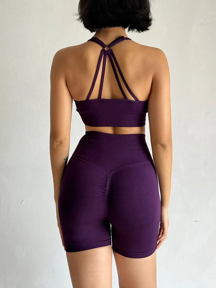 2 Pcs Yoga Sets Women High Waist Workout Outfits Gym Wear Gym Clothing Sports Suits Fitness Tracksuit Sportswear Shorts Suit