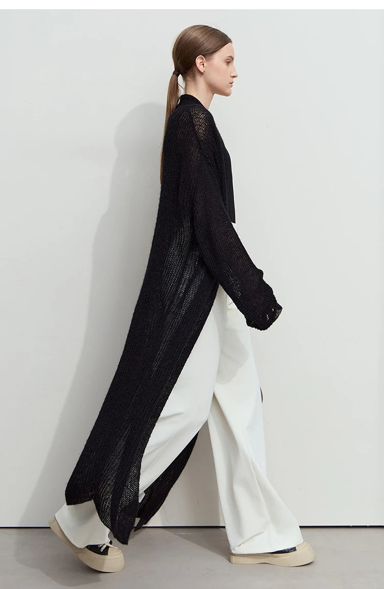 AMII Minimalist Long Sweater Cardigan For Women 2025 Spring New Casual Office Lady Knitted Coats Loose Female Cardigan 12551045