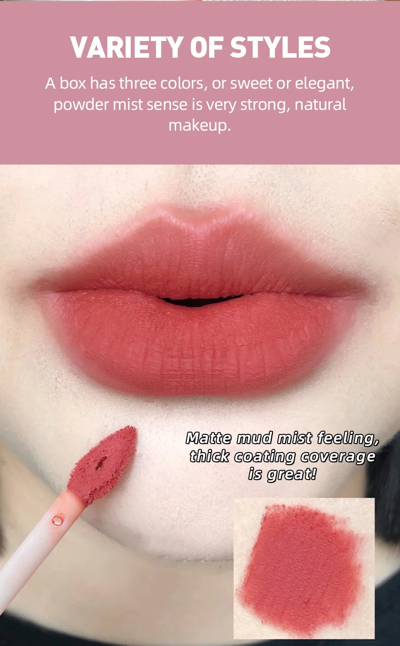 CACE 3 Pcs Sweet Liquid Lipstick Set Matte Velvet Lip Glaze Waterproof Long Lasting Non-marking Lip Tint Cosmetic Kits Lipgloss