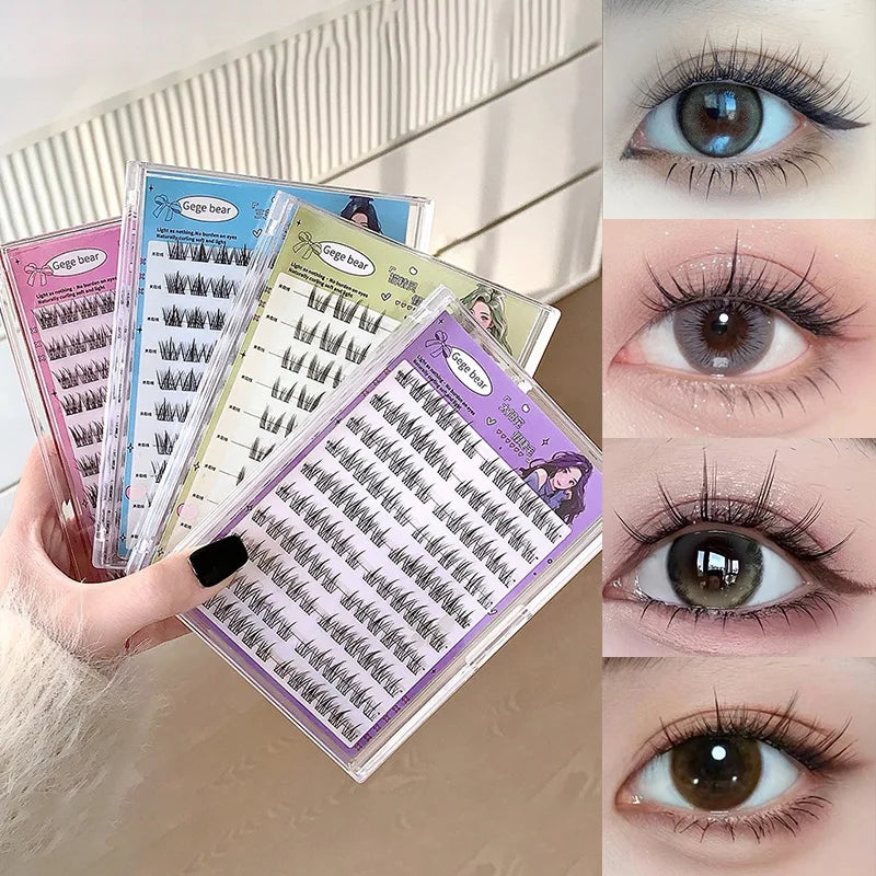 Gege Bear No-Glue False Eyelashes - Easy 3-Step Application, Natural Look, Perfect for Beginners with Sunflower Desig