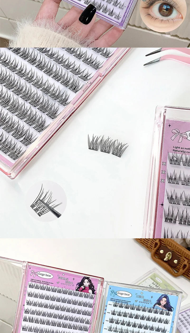 Gege Bear No-Glue False Eyelashes - Easy 3-Step Application, Natural Look, Perfect for Beginners with Sunflower Desig