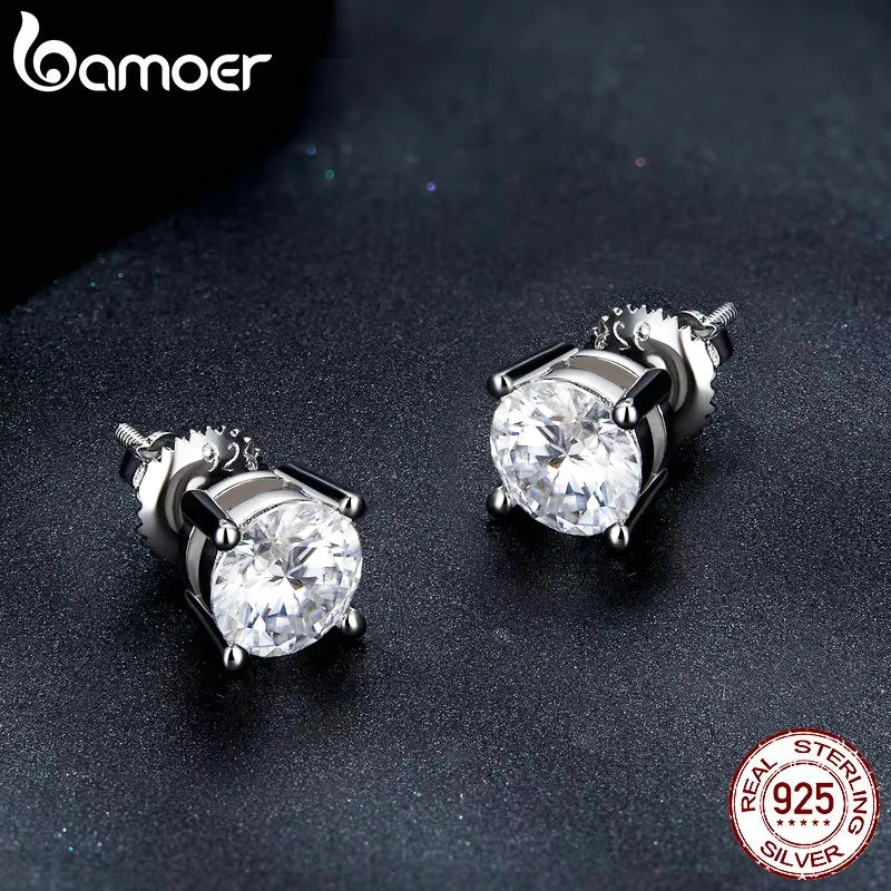 Bamoer 0.5-1ct Moissanite Screw Back Earrings for Women, D Color VVS1 Clarity Lab Created Diamond Earring White Gold Earrings