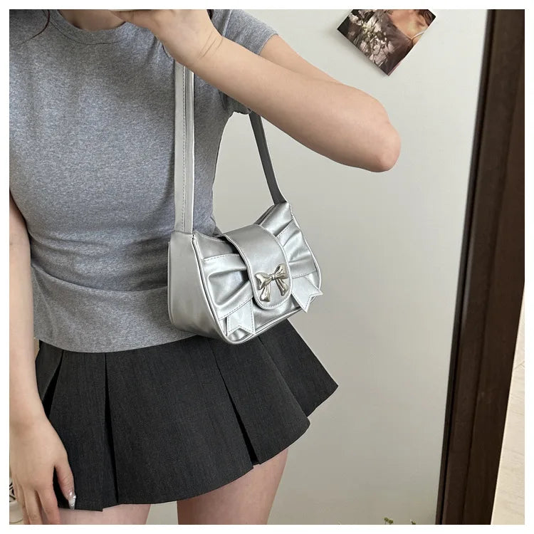Trendy Bow Shoulder Bag Handbag Casual Underarm Bag Daily Commuting Bags PU Leather Lady Banquet Bag Business Women's Bags