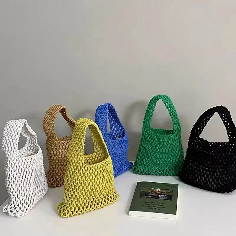 Women Fashion Small Crossbody Phone Bag Solid Color Hollow-out Woven Crochet Lightweight Braided Shoulder Handbag Crossbody Bags