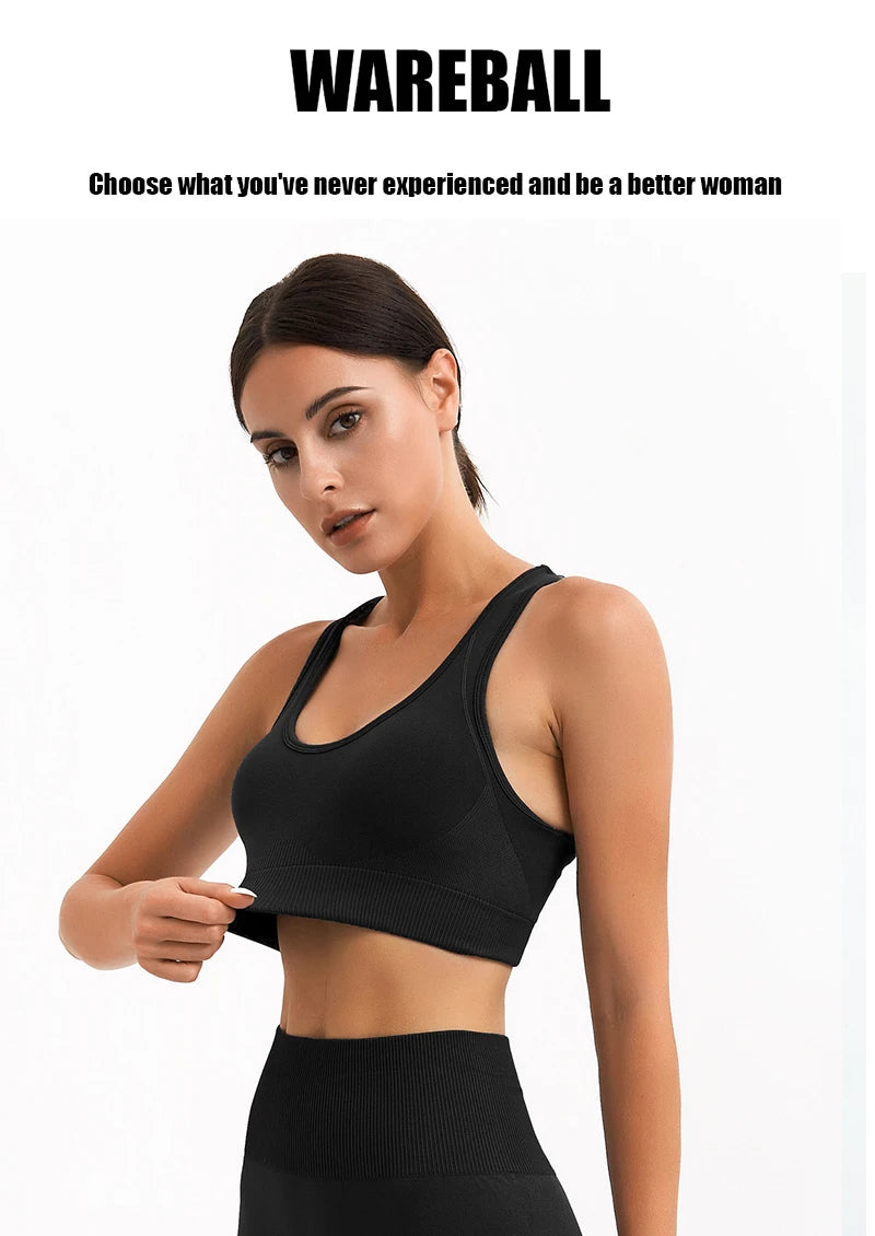 WAREBALL Tank Top Women Female Gym Yoga Bra Padded Sports Bra Removable Workout Push Up Crop Top Fitness Bra Athletic Sportswear