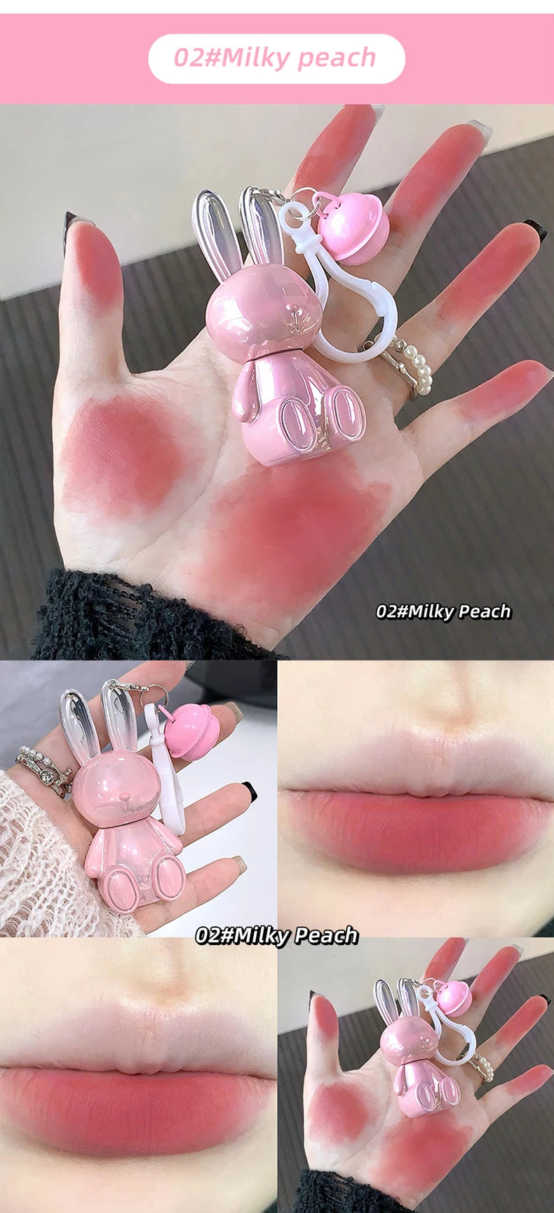 Gege Bear Pink Rabbit Velvet Matte Lip Cream Black Rabbit Water light lip glaze matte mirror pendant lipstick lip gloss