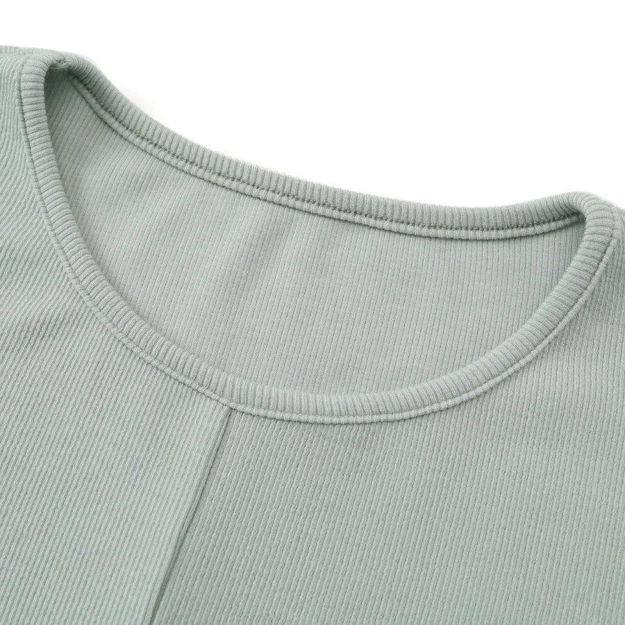 AS 2025 summer ribbing closed-fit wrap tops + Aline dress high Stretch matching sets