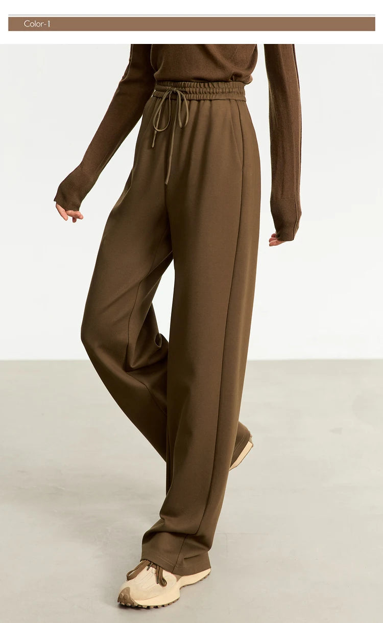 AMII Minimalism Casual Pants for Women 2025 Spring Wide Leg New Loose Vertical Elastic Waist Drawstring Sporty Trousers 12343338