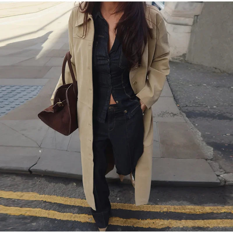 Women Two Pieces Set Denim Pant Sets Single Breasted Long Sleeve Belt Coat Wide Leg Trousers Jeans Female 2 Pieces Outfits