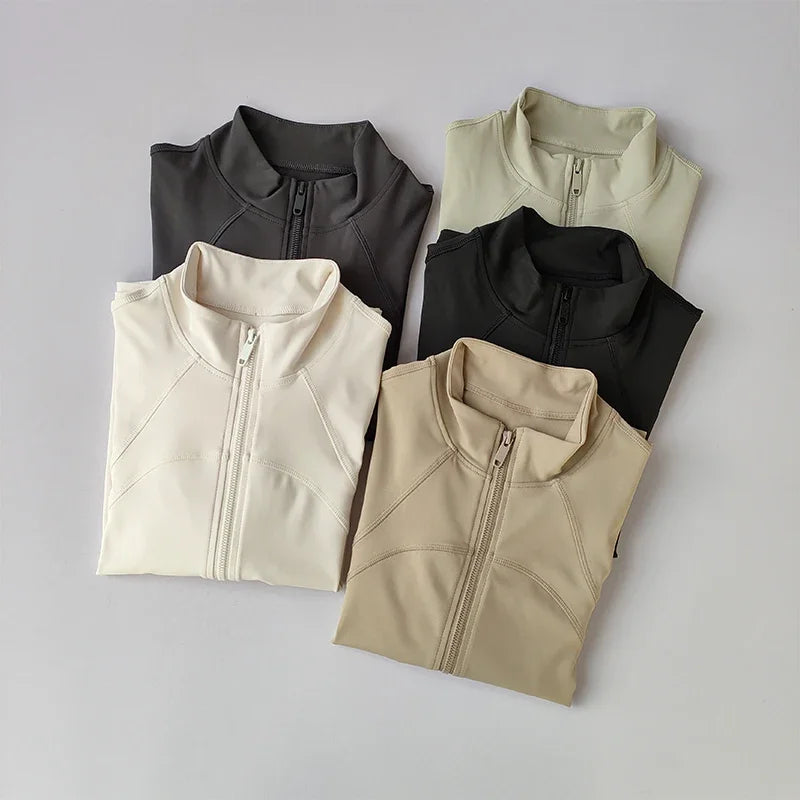 Zippered Sports Jacket for Women Yoga Suits Slim Fit Training for Jogging Long-sleeved Quick-drying Cardigan Jacket Top