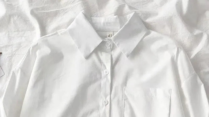 Black White Casual Shirt Women JK Preppy Style Long Sleeve School Shirts Girl Harajuku Loose Turn Down Collar Button Up Blouses