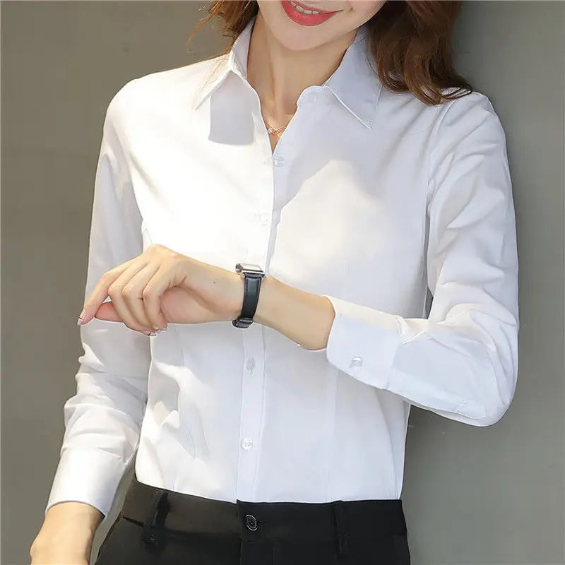Fashion Women Shirt White Shirt Female Long-sleeve Professional Shirt Formal Dress Large Size Work Clothes OL Button Womens Tops