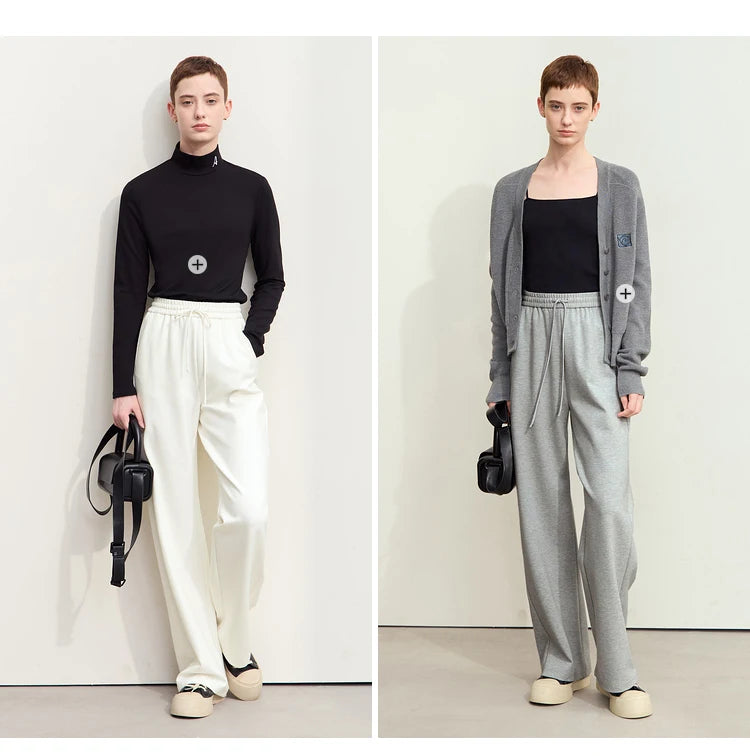 AMII Minimalism Casual Pants for Women 2025 Spring Wide Leg New Loose Vertical Elastic Waist Drawstring Sporty Trousers 12343338