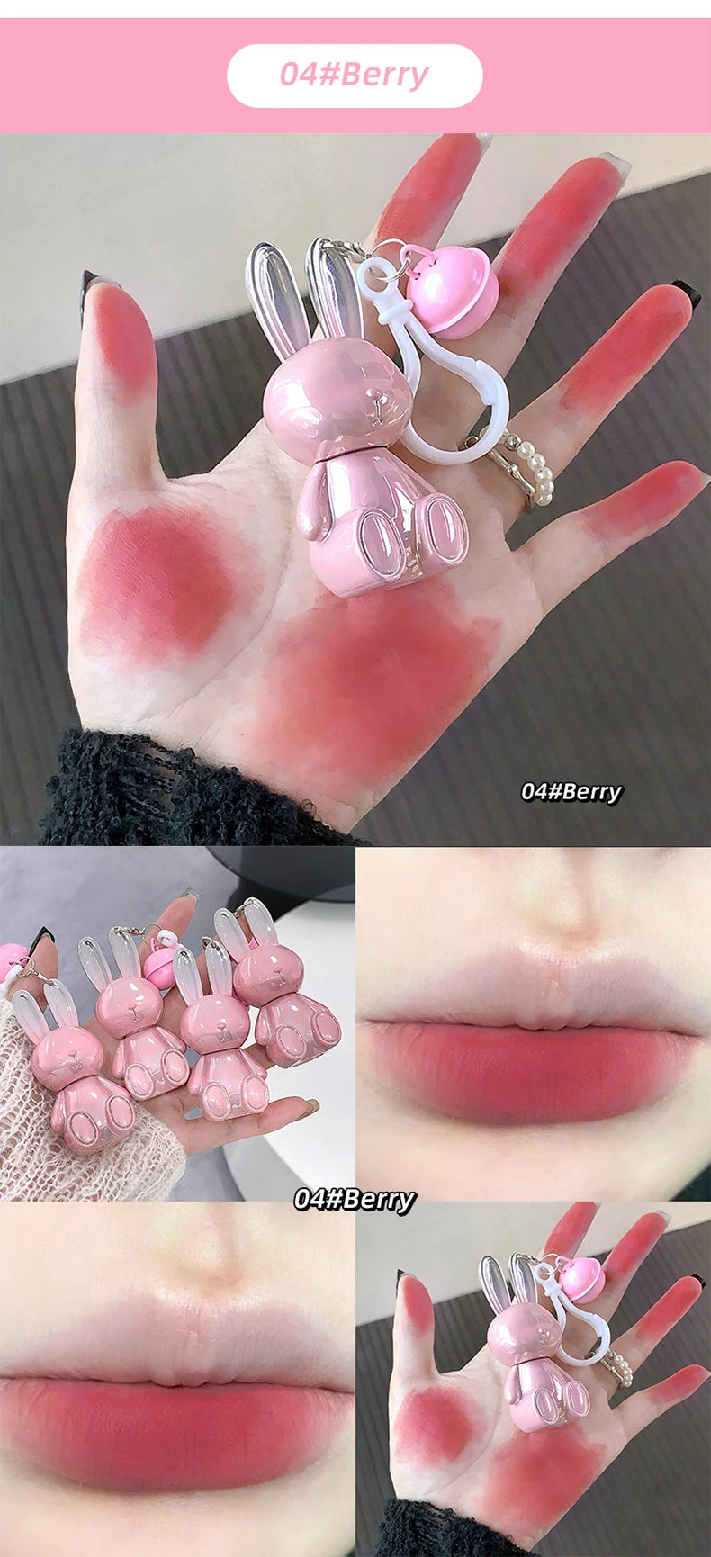 Gege Bear Pink Rabbit Velvet Matte Lip Cream Black Rabbit Water light lip glaze matte mirror pendant lipstick lip gloss