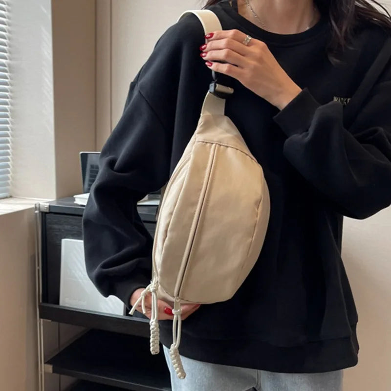 Waist Bag Women New Canvas Leisure Portable Zipper Korean Style Canvas Chest Bag Shoulder Bag Waist Bag Sports