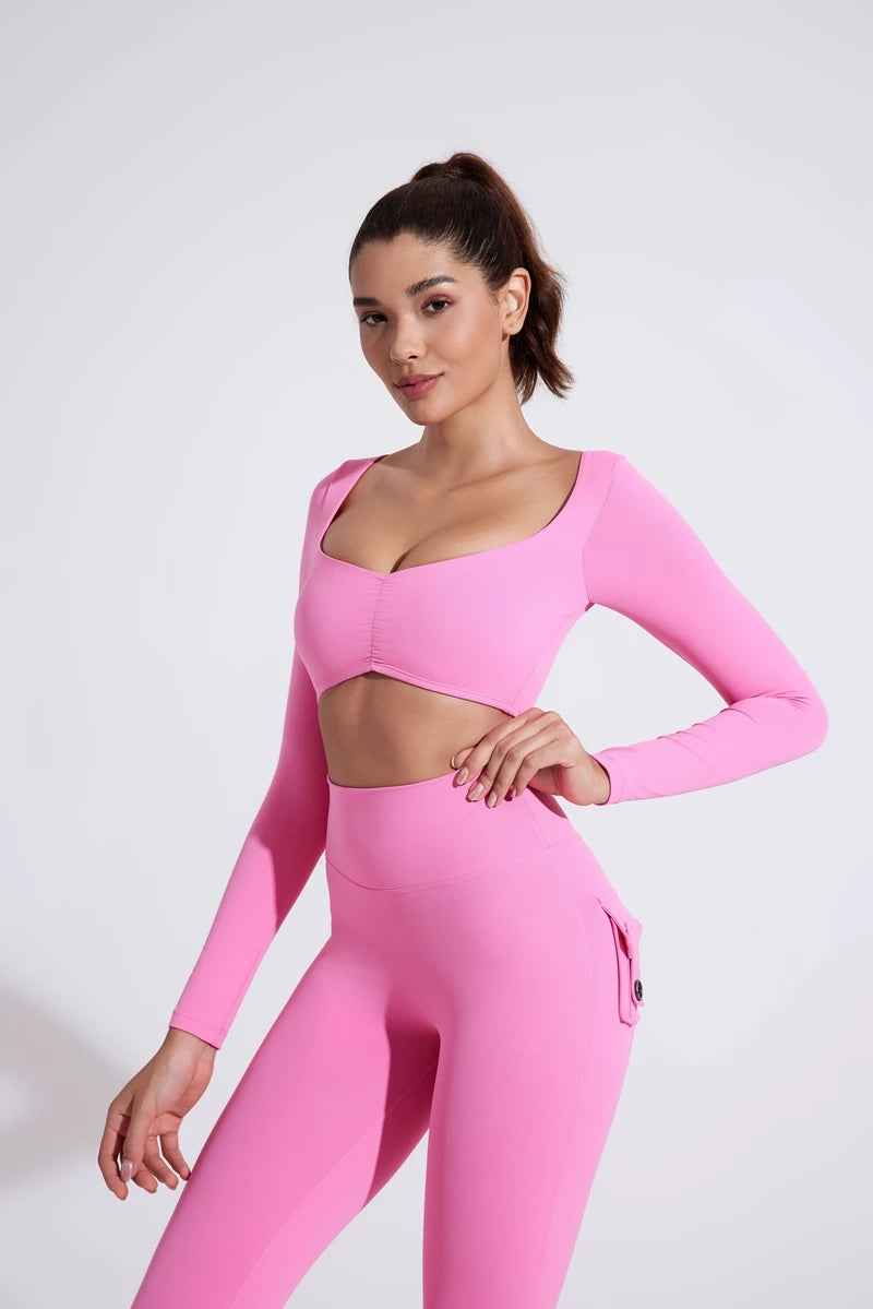 DIAS FIT JOY Nylon Gym Top Yoga long sleeved T-shirt tight pleated sports top women's waist tight yoga top