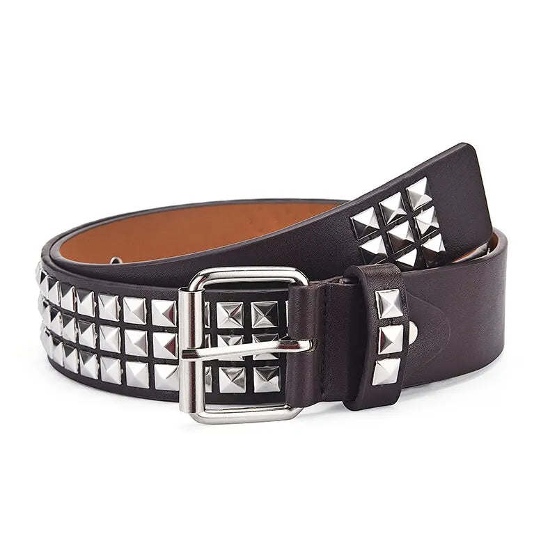 Fashion New Square Bead Rivet Belt Metal Pyramid Belt Men and Women Punk Hardware Jeans Belt Y2K Belt Designer Belt Women's Belt