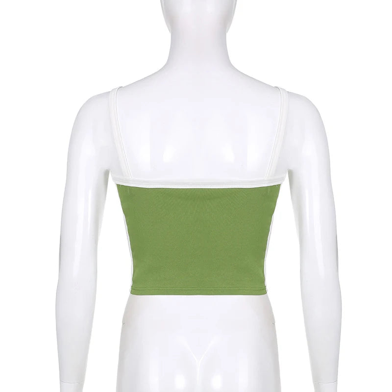 Sleeveless Knitted Crop Tops Green Sexy Basic Patchwork 2024 Summer Casual Cami Backless Y2k Vintage Tank Top Women