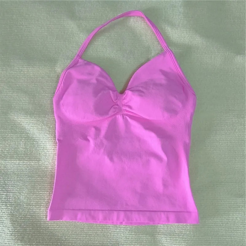 HBC Sexy V Neck Gym Tank Top Longline Strappy Vest Women Seamless Sports Running Tank Top Slim Fit Yoga Padded Workout
