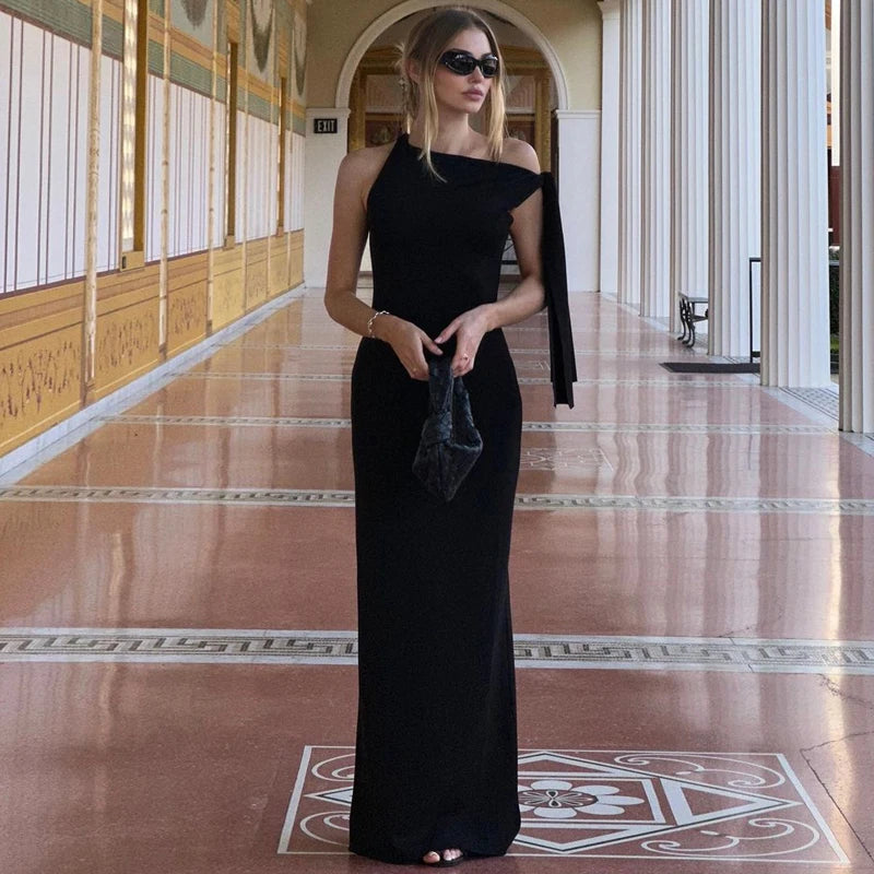 Hugcitar Fashion Solid O Neck Sleeveless Patchwork Sexy Bodycon Maxi Prom Dress Summer Women Clothes Party Festival Club Y2K