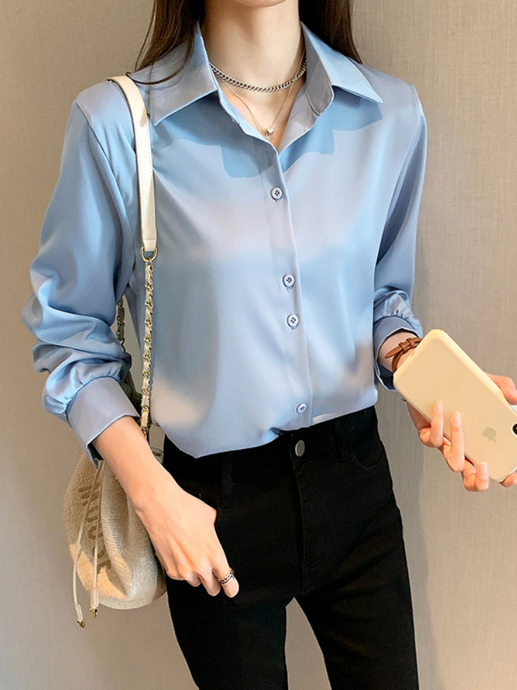 Spring Autumn Casual Chiffon Shirt Women Office Lady Shirts Fashion Female Long Sleeve Loose Solid Blouse Tops S-4XL
