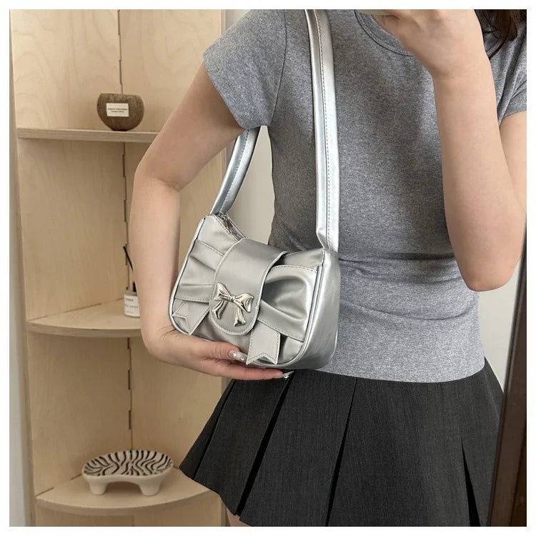 Trendy Bow Shoulder Bag Handbag Casual Underarm Bag Daily Commuting Bags PU Leather Lady Banquet Bag Business Women's Bags
