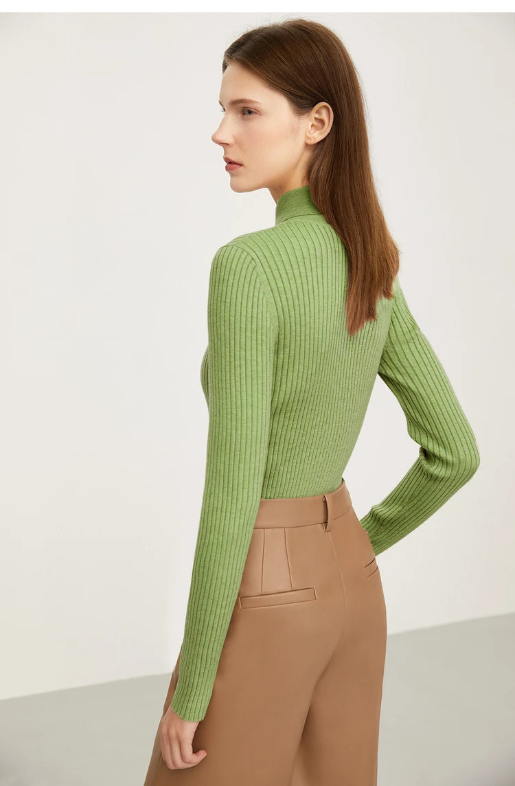 Amii Minimalism 2024 Sweater for Women Autumn New Office Lady Basic Lapel Striped Slim Knitted Tops Solid Trendy Blouse 12444058
