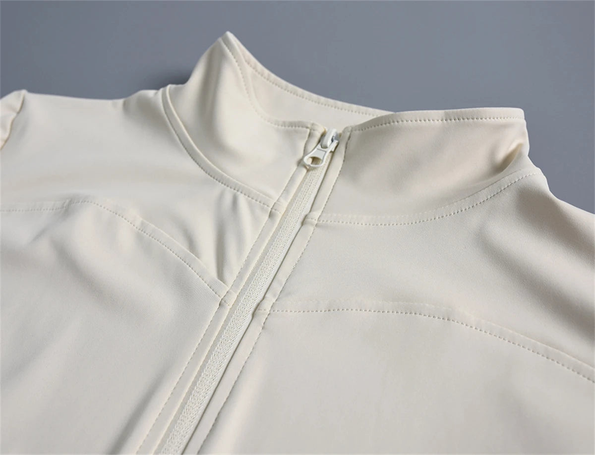Women Summer Slim Yoga Tops Stand Collar Full Zipper Short Sleeves Shirts Solid Workout Clothes Gym Running Coats Lady Casual