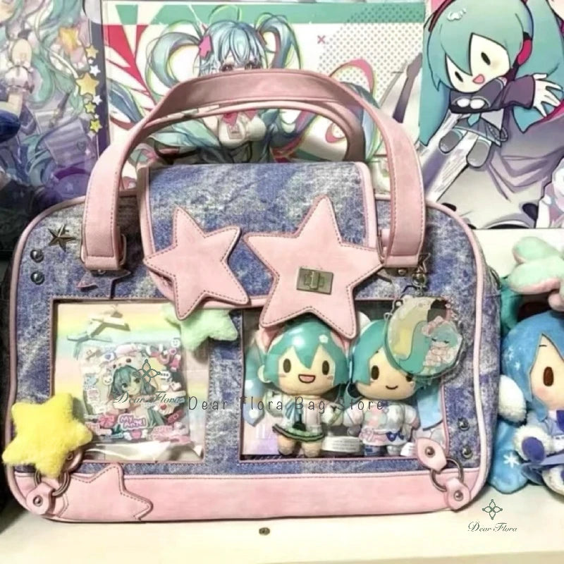 Y2K Trendy Star Ita Bag Lolita Girl Transparent Pocket Fashion Crossbody Bag Women's DIY Display Shoulder Bag Cute Purse Handbag