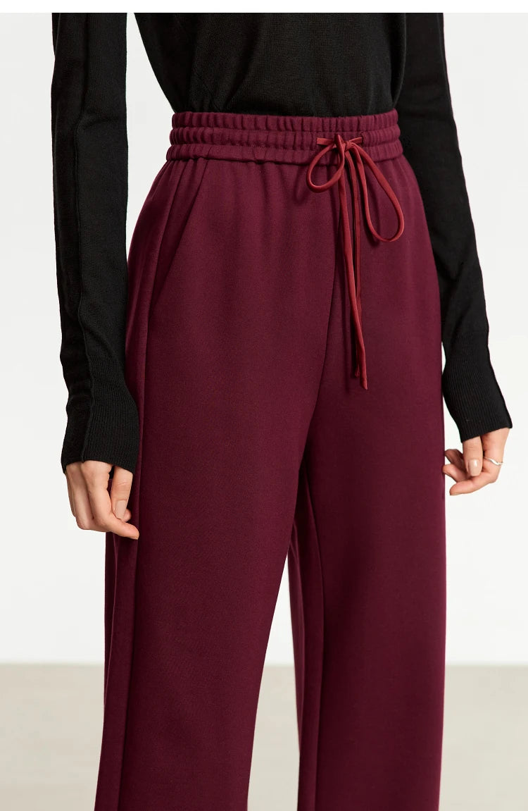 AMII Minimalism Casual Pants for Women 2025 Spring Wide Leg New Loose Vertical Elastic Waist Drawstring Sporty Trousers 12343338