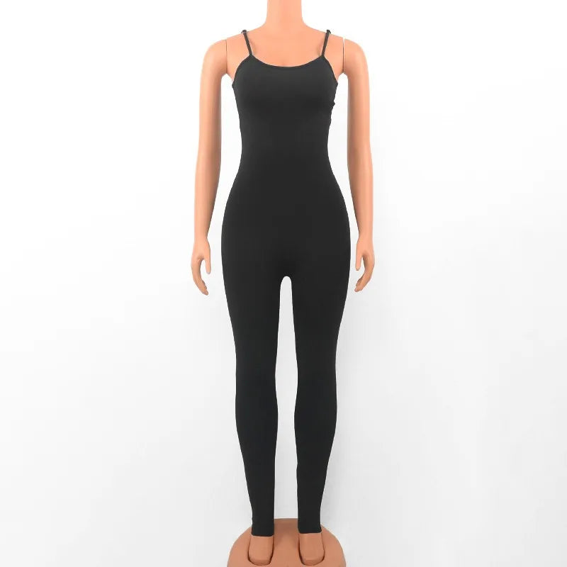 Summer Black Jumpsuits For Women Sleeveless Solid Bodycon Sexy Backless Rompers Fashion Streetwear Casual Sporty Skinny Overall