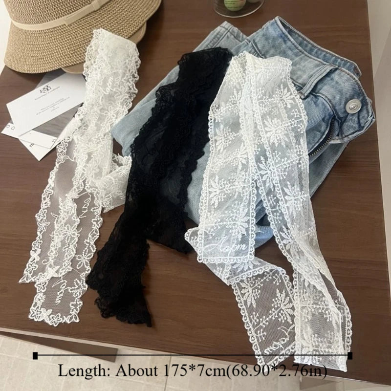 Unique Y2k Long Lace Waistband Bow Thin Lace Waist Belt Floral Tie Up Dress Jeans Belt Streetwear