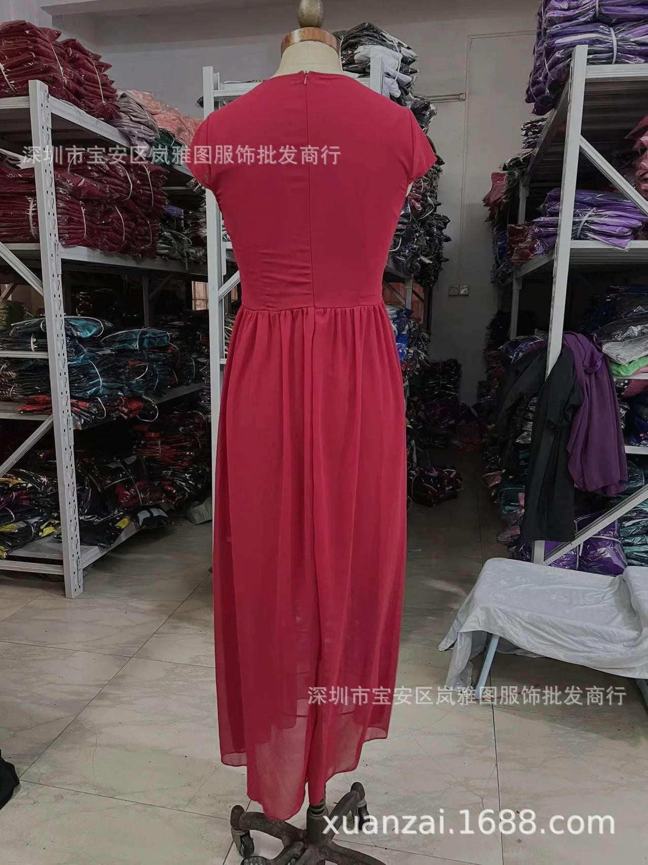 Women's Short-Sleeved Chiffon Evening Dress, Female Party Dress, Monochromatic, Bohemian, Long, Elegant, New, 2022