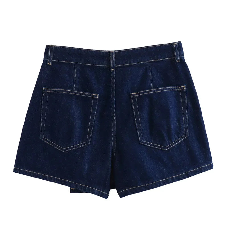 TRAF Blue Denim Shirt Woman Short Sleeve Cropped Shirt Women Summer Short Tops Woman Streetwear Y2k Stylish Women's Blouse