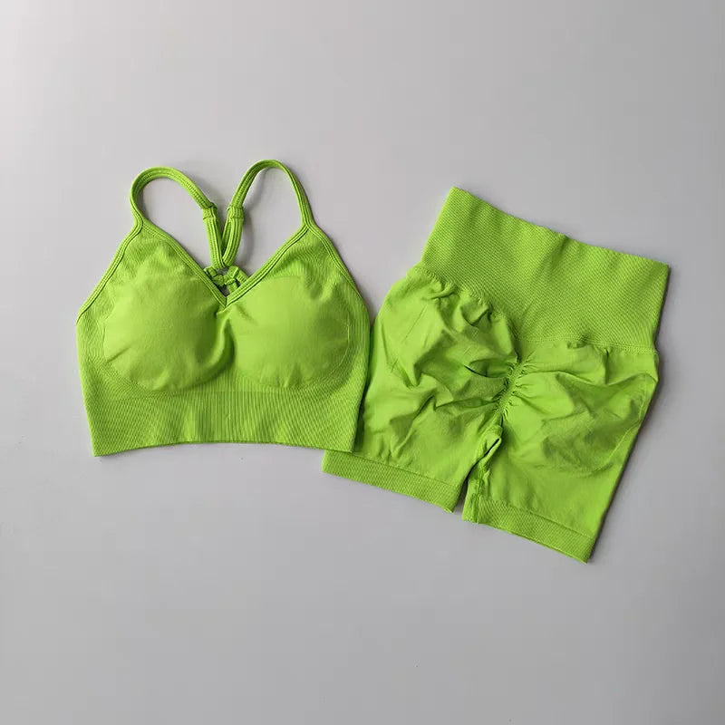 2 Pcs Yoga Sets Women High Waist Workout Outfits Gym Wear Gym Clothing Sports Suits Fitness Tracksuit Sportswear Shorts Suit