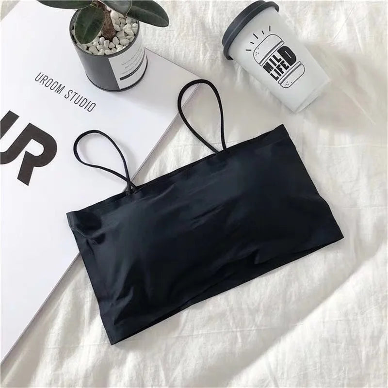 Top women Summer Sling Tube Top Sexy Bra Seamless Ice Silk Sexy sleeveless Tank Top Summer Camis Backless Camisole Crop top