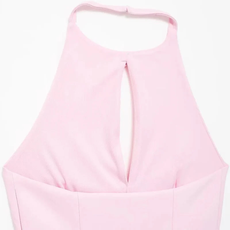 TRAF Bow Two Piece Set Backless Halter Women Top And Mid Waist Lady Skirt New In 2024 Summer Fashion Casual Office Lady Set