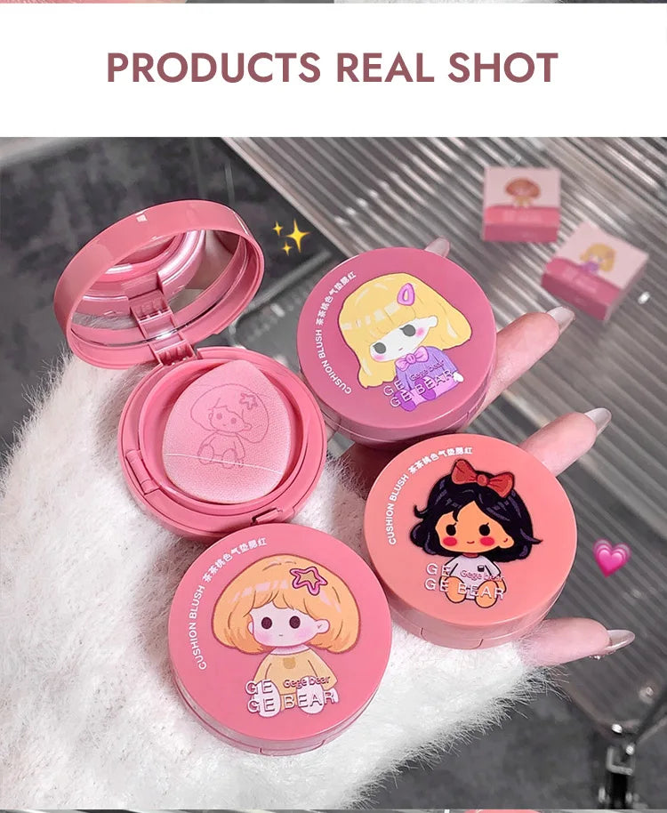 Cushion Blush Blendable Shade with Powder Puff Whitening without Sticking Long Lasting Gege Bear Makeup Blusher