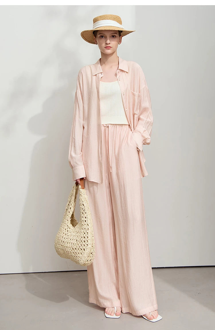 AMII Minimalism Shirt Pants For Women 2025 Spring New Casual Basic Shirt Sold Separate Straight Long Wide Leg Pants 12511048