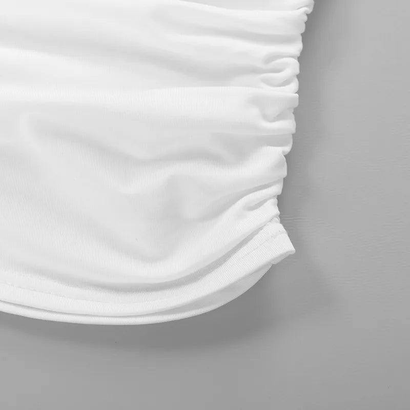 Summer New T-shirt Women Sexy Short Sleeve Fashion Tees Slash Neck Folds Crop Top Casual Streetwear Bodycon Solid Basic T-shirts