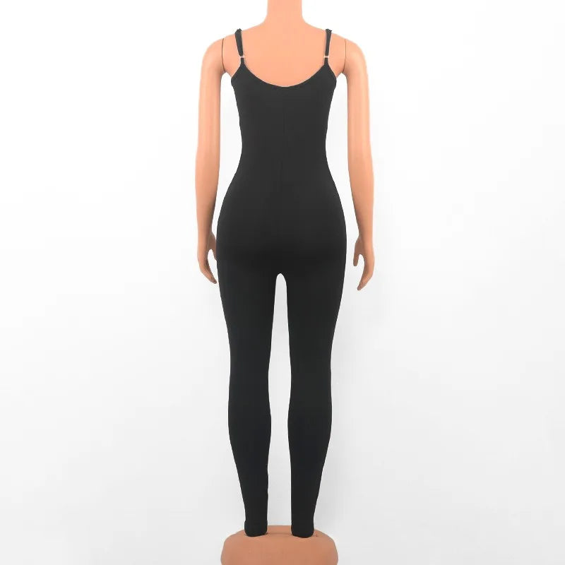 Summer Black Jumpsuits For Women Sleeveless Solid Bodycon Sexy Backless Rompers Fashion Streetwear Casual Sporty Skinny Overall