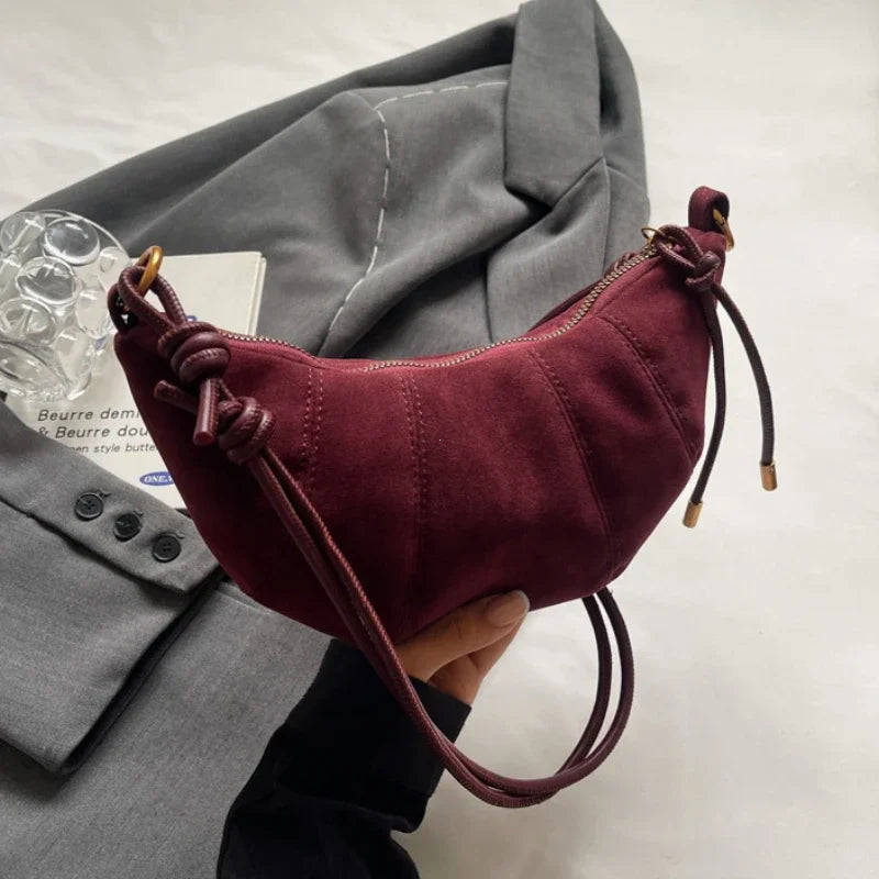 Velvet Material Zipper 2025 High Quality Shoulder Bag Solid Color Simple Fashionable Crossbody Bag Soft Western Style Handbag