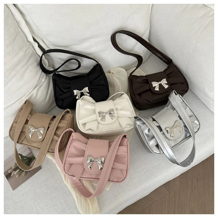 Trendy Bow Shoulder Bag Handbag Casual Underarm Bag Daily Commuting Bags PU Leather Lady Banquet Bag Business Women's Bags
