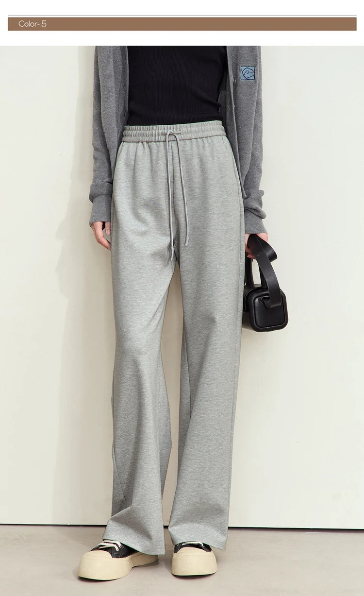 AMII Minimalism Casual Pants for Women 2025 Spring Wide Leg New Loose Vertical Elastic Waist Drawstring Sporty Trousers 12343338