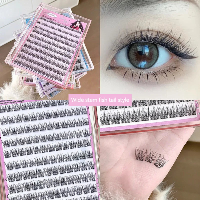 Gege Bear No-Glue False Eyelashes - Easy 3-Step Application, Natural Look, Perfect for Beginners with Sunflower Desig