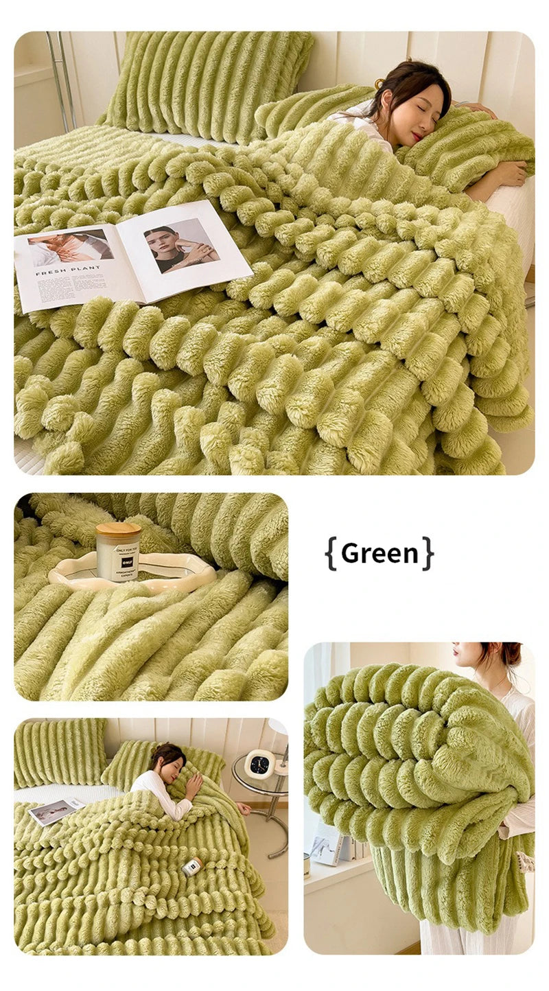 Light luxury Multifunctional Solid Color Rabbit Velvet Blanket Winter Thick Warm Flannel Used For Bedroom Living Room Blanket